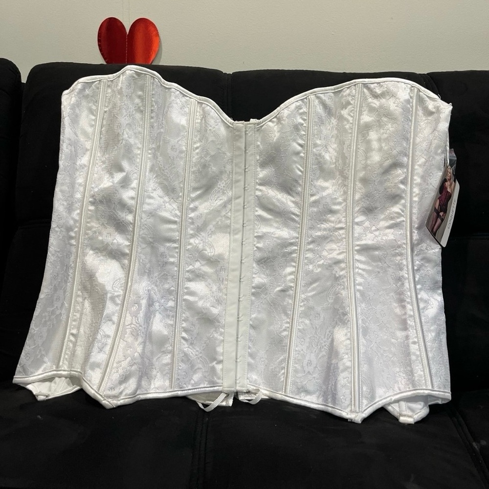 3x/4x White Satin Corset with Structured Boning and Lace-Up Design